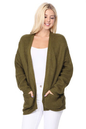 Women's Oversized Waffle Knit Open Front Cardigan