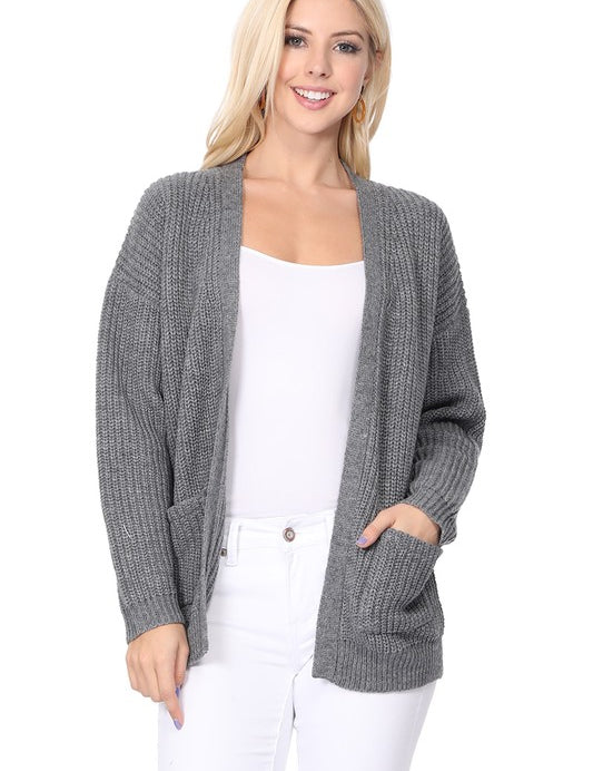 Chunky Waffle Knit Open Front Sweater Cardigan