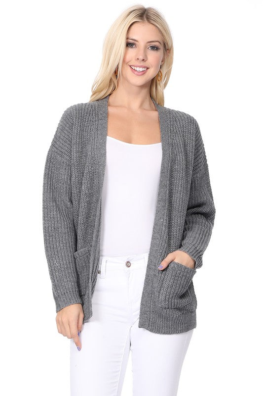 Women's Oversized Waffle Knit Open Front Cardigan