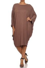 Women's Solid 3/4 Sleeve Midi Dress