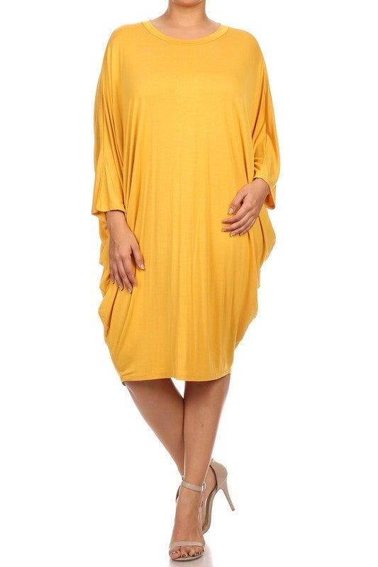 Women's Solid 3/4 Sleeve Midi Dress