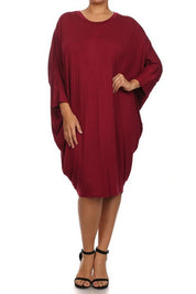 Women's Solid 3/4 Sleeve Midi Dress