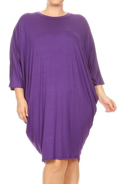 Women's Solid 3/4 Sleeve Midi Dress