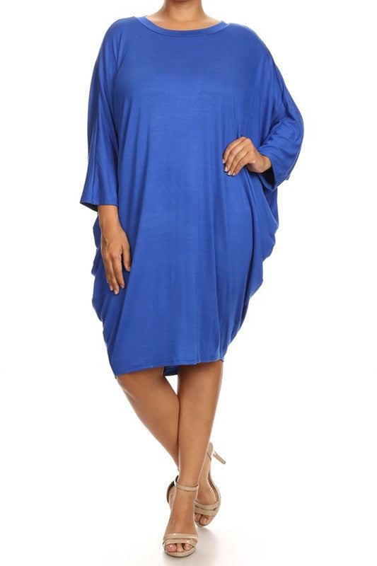 Women's Solid 3/4 Sleeve Midi Dress