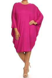 Women's Solid 3/4 Sleeve Midi Dress