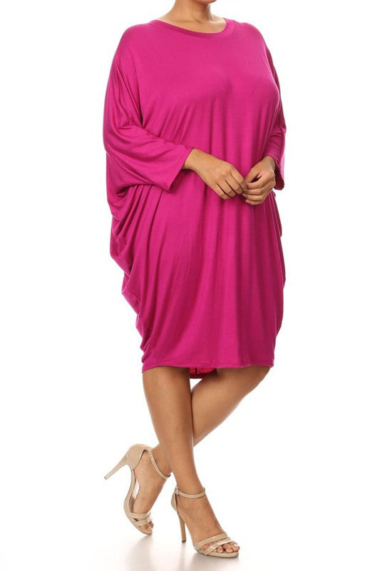 Women's Solid 3/4 Sleeve Midi Dress