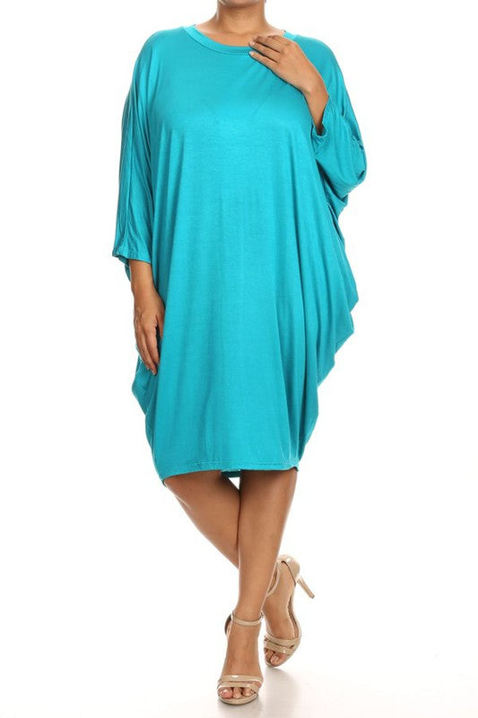 Women's Solid 3/4 Sleeve Midi Dress