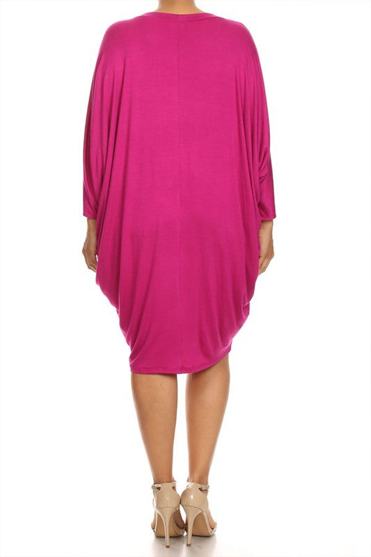 Women's Solid 3/4 Sleeve Midi Dress