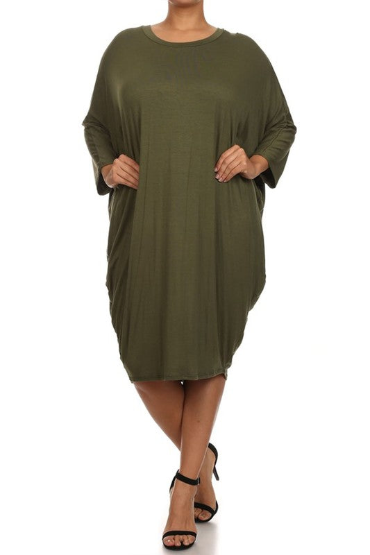 Women's Solid 3/4 Sleeve Midi Dress