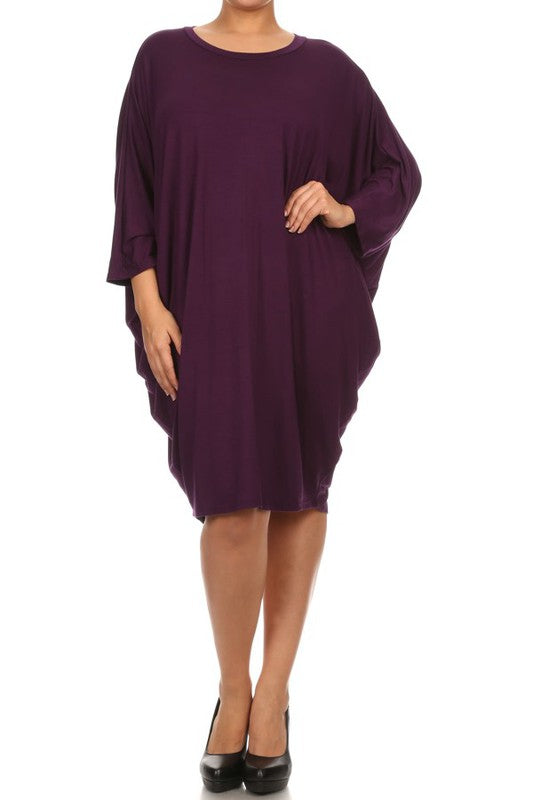 Women's Solid 3/4 Sleeve Midi Dress