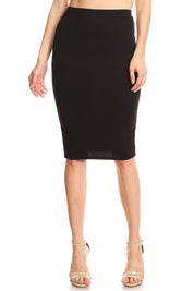 Solid knee length high waisted pencil skirt