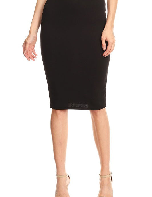 Solid knee length high waisted pencil skirt