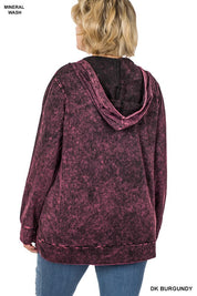 Plus Size Casual Mineral Wash Zipper Hoodie Jacket