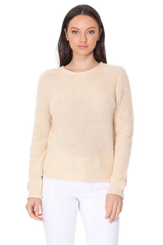 Women's Lightweight Waffle Knit Long Sleeve Sweater Top