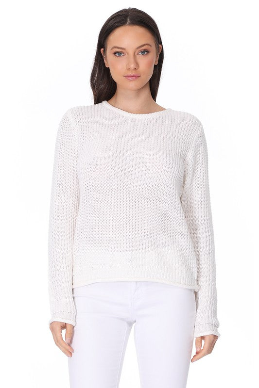 Women's Lightweight Waffle Knit Long Sleeve Sweater Top