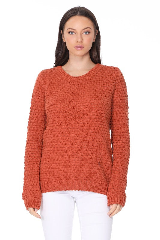 Women's Casual Popcorn Stitch Long Sleeve Sweater Top