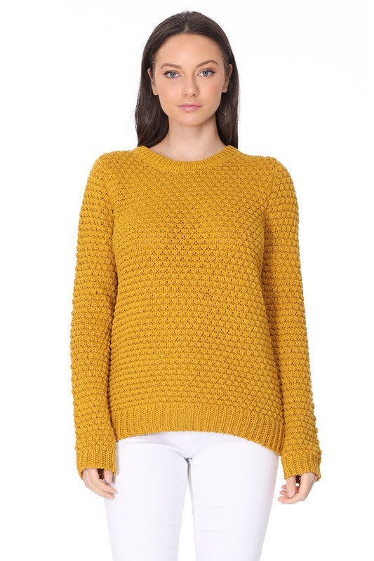 Women's Casual Popcorn Stitch Long Sleeve Sweater Top