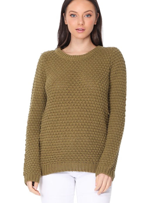 Women's Casual Popcorn Stitch Long Sleeve Sweater Top