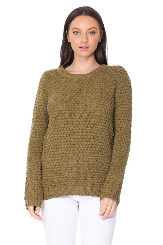 Women's Casual Popcorn Stitch Long Sleeve Sweater Top