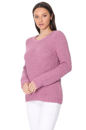 Women's Casual Popcorn Stitch Long Sleeve Sweater Top