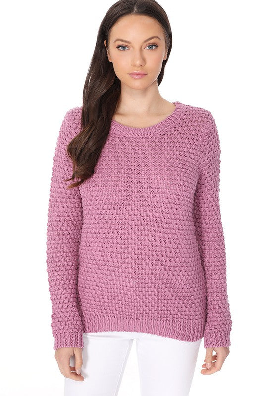 Women's Casual Popcorn Stitch Long Sleeve Sweater Top