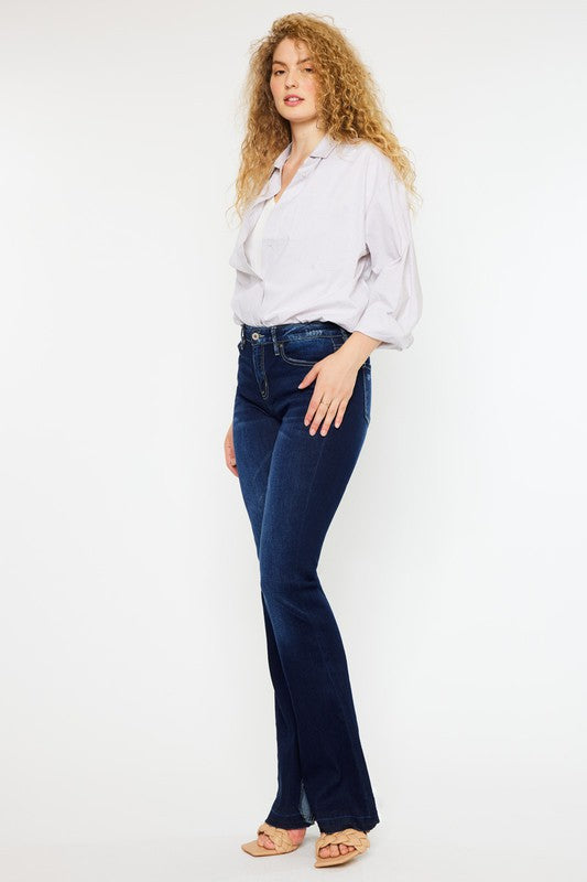 Women's Mid Rise Flare Jeans with Hem Detail