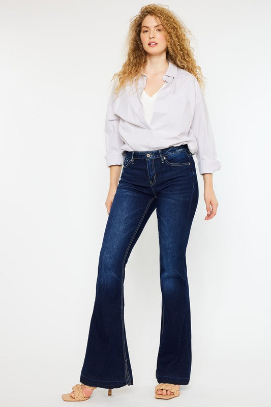 Women's Mid Rise Flare Jeans with Hem Detail