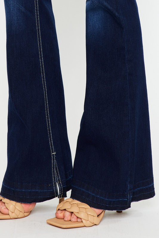 Women's Mid Rise Flare Jeans with Hem Detail