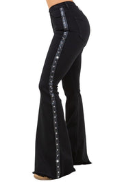 Women's High Rise Jet Black Bell Bottom Jeans