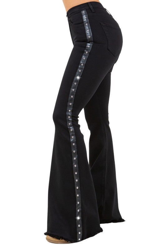 Women's High Rise Jet Black Bell Bottom Jeans