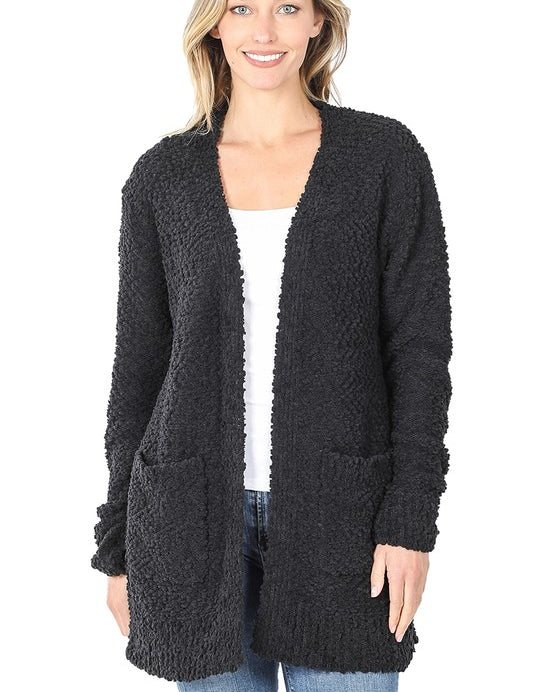 Women's Loose Fit Long Sleeve Popcorn Sweater Cardigan