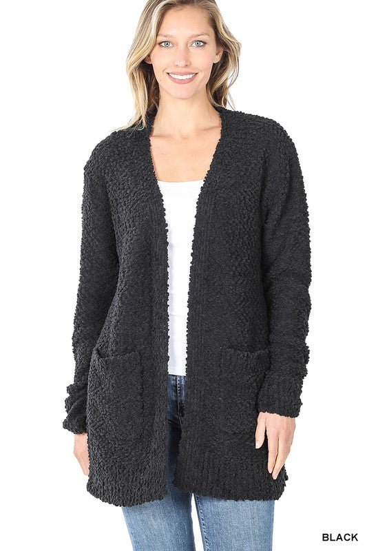 Women's Loose Fit Long Sleeve Popcorn Sweater Cardigan