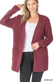 Women's Loose Fit Long Sleeve Popcorn Sweater Cardigan