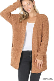 Women's Loose Fit Long Sleeve Popcorn Sweater Cardigan