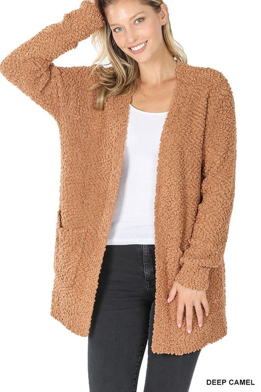 Women's Loose Fit Long Sleeve Popcorn Sweater Cardigan