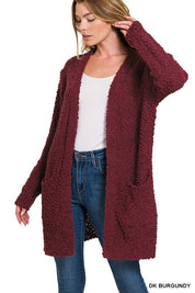 Women's Loose Fit Long Sleeve Popcorn Sweater Cardigan