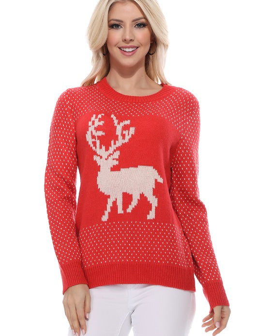 Deer Jacquard Christmas Pullover Sweater