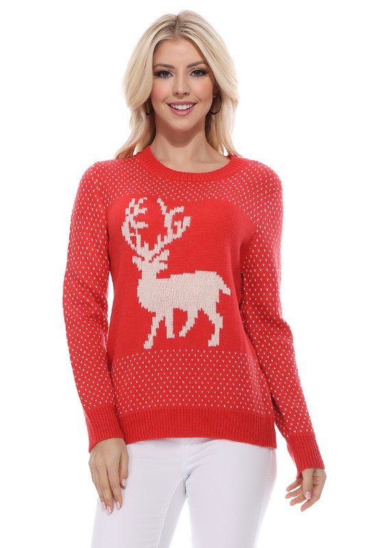 Women's Christmas Deer Jacquard Pullover Sweater