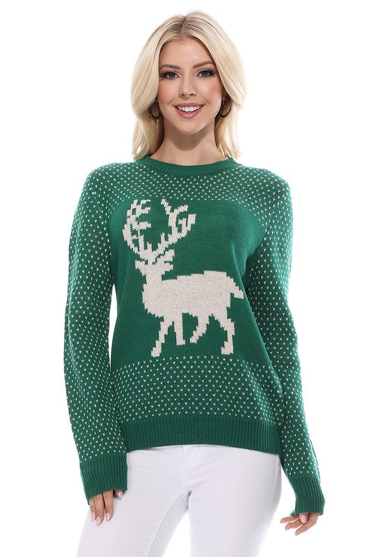 Deer Jacquard Christmas Pullover Sweater