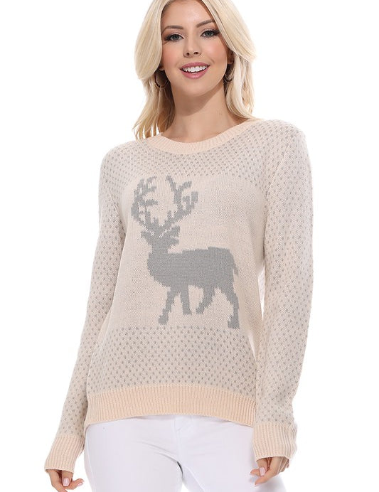 Deer Jacquard Christmas Pullover Sweater