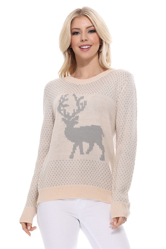 Women's Christmas Deer Jacquard Pullover Sweater