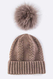 Women's Cashmere Beanie with Raccoon Fur PomPom