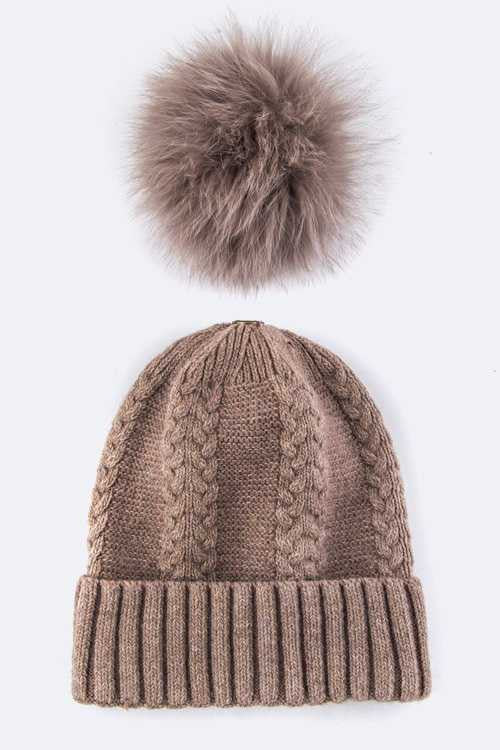 Women's Cashmere Beanie with Raccoon Fur PomPom