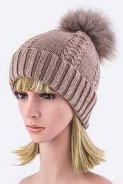 Women's Cashmere Beanie with Raccoon Fur PomPom