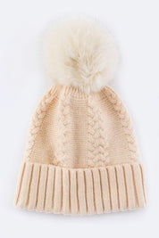 Women's Cashmere Beanie with Raccoon Fur PomPom