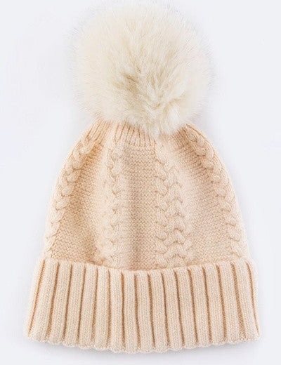 Women's Cashmere Beanie with Raccoon Fur PomPom