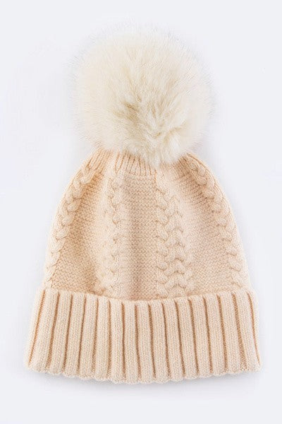 Women's Cashmere Beanie with Raccoon Fur PomPom