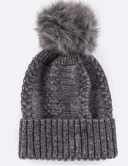 Women's Cashmere Beanie with Raccoon Fur PomPom