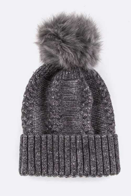 Women's Cashmere Beanie with Raccoon Fur PomPom