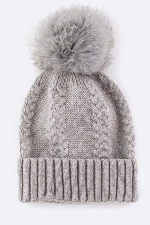 Women's Cashmere Beanie with Raccoon Fur PomPom